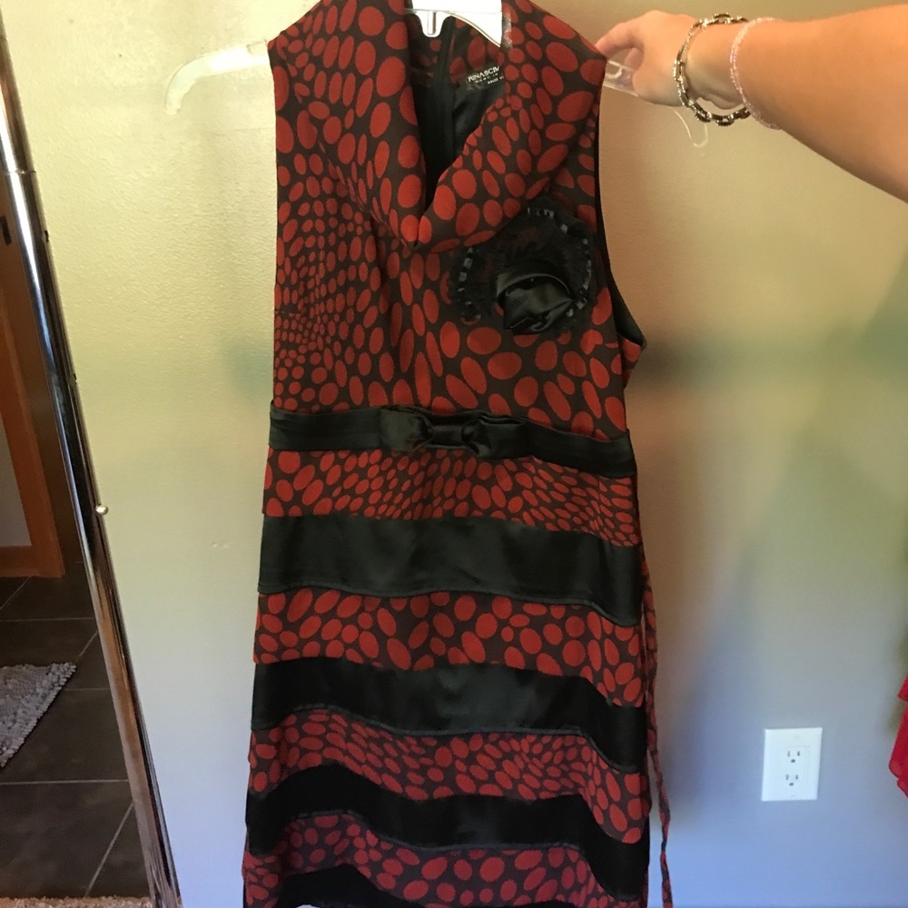 Red and black striped party dress